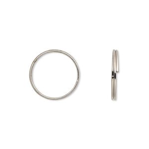 Split ring, imitation nickel-finished steel, 15mm round with 13.6mm inside diameter. Sold per pkg of 100.