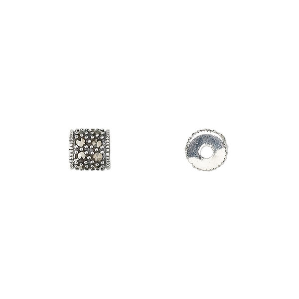 Bead, sterling silver and marcasite, 6mm tube. Sold individually. image number 0