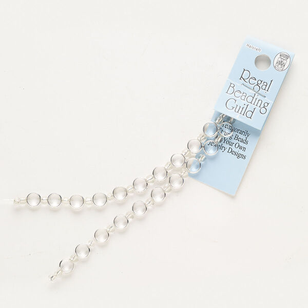 Bead frame, silver-finished "pewter" (zinc-based alloy) and glass, clear, 8mm round. Sold per pkg of 20. image number 0