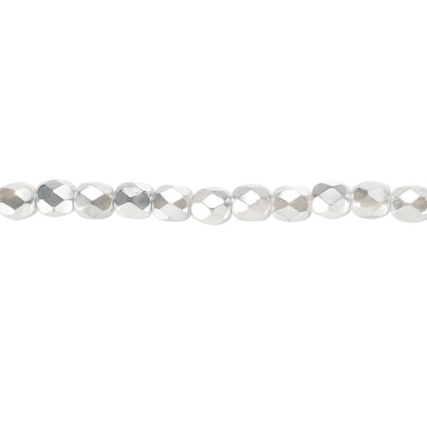 Bead, Czech fire-polished glass, clear with half-coat metallic silver and chrome, 4mm faceted round. Sold per 15-1/2" to 16" strand. image number 0