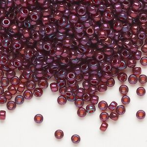 Seed bead, Miyuki, glass, pkg/250g, #8 rocaille, translucent gold luster cranberry (RR-313).