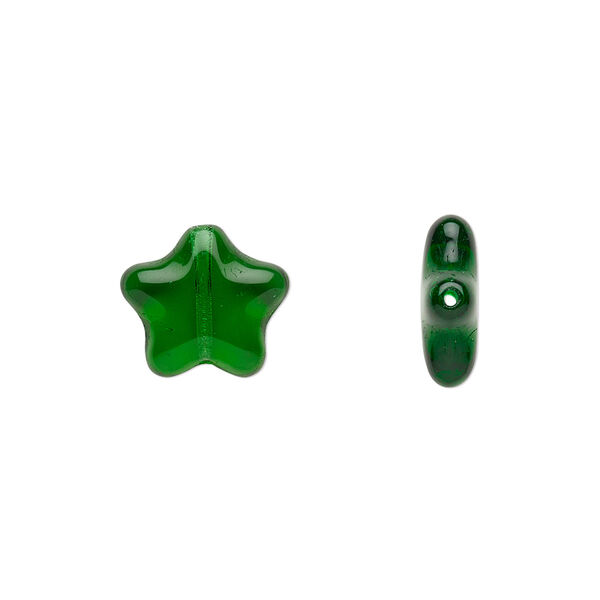 Bead, Czech pressed glass, emerald green, 11x11mm star. Sold per 15-1/2" to 16" strand, approximately 35 beads. image number 0