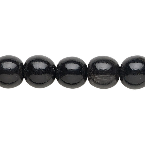 Bead, horn (dyed / waxed), black, 10mm hand-cut round. Sold per 15-1/2" to 16" strand. image number 0