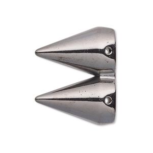 Spacer, gunmetal-coated plastic, 28x14mm 2-strand double spike, fits up to 14mm bead. Sold per pkg of 6.