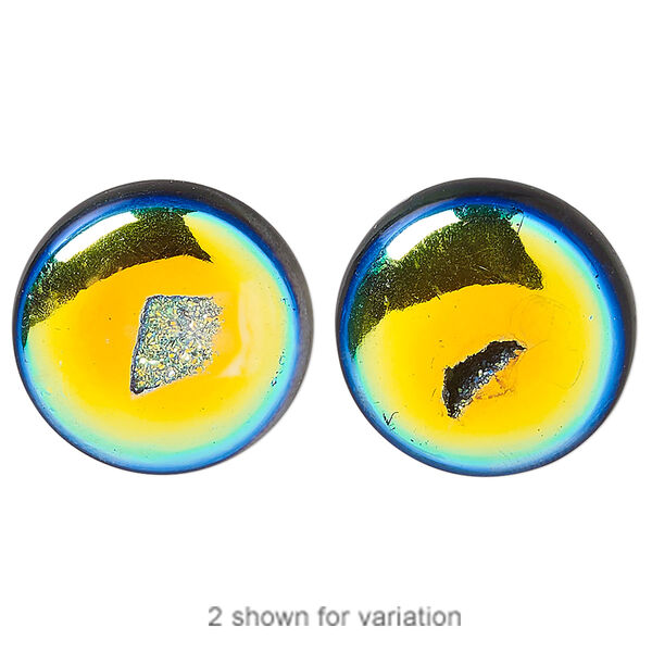 Druzy agate 1pkg1, hand-cut non-calibrated dichroic round cab C grade, 20-23mm image number 0