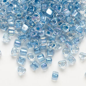 Seed bead, Miyuki 1pkg10g, glass, #5 triangle, transparent sea blue inside dyed color clear (TR-1137)