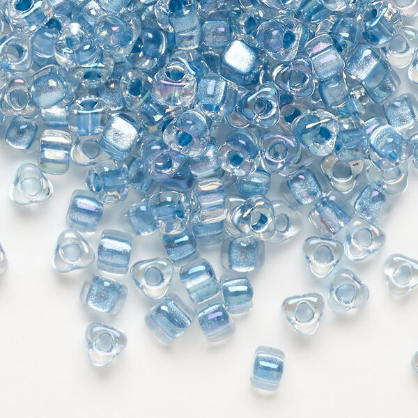 Seed bead, Miyuki 1pkg10g, glass, #5 triangle, transparent sea blue inside dyed color clear (TR-1137) image number 0