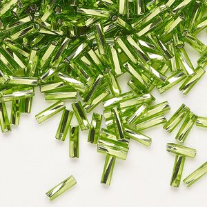 Bead, Preciosa Ornela Czech glass, bugle bead, pkg/500g, 1/4 inch twisted, silver-lined transparent lime green, (57430).