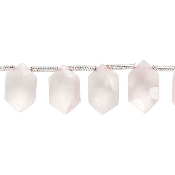 Rose quartz 1pkg22, hand-cut side-drilled faceted puffed hexagon bead 13x7mm image number 0