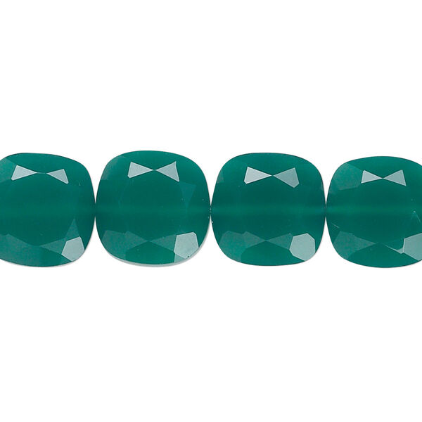 Bead, green onyx (dyed), 12x12mm hand-cut faceted flat square, B grade, Mohs hardness 6-1/2 to 7. Sold per pkg of 10. image number 0