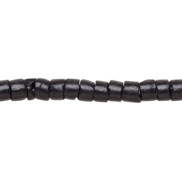 Bead, coconut shell (dyed / waxed), black, 5-6mm hand-cut heishi. Sold per pkg of (2) 24-inch strands. image number 0