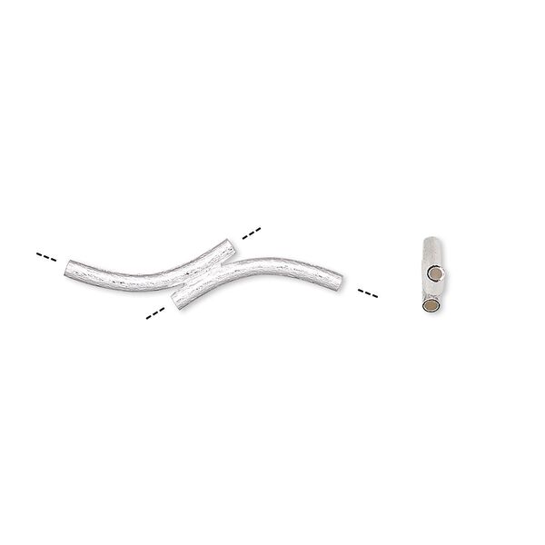 Bead, silver-plated brass, 22x5mm brushed double curved tube. Sold per pkg of 6. image number 0