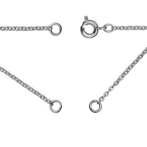 Chain 1pkg1 silver-plated cable, 1.4mm necklace component / 3.5mm jump ring / springring clasp, brass 18 inch