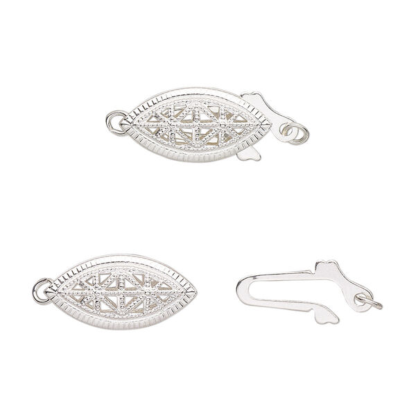 Clasp, fishhook, sterling silver, 16x8mm oval with star cutout. Sold per pkg of 2. image number 0