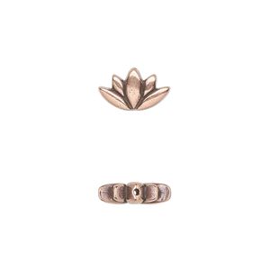 Bead, TierraCast®, antique copper-plated pewter (tin-based alloy), 12x7mm lotus with renewal theme. Sold per pkg of 20.