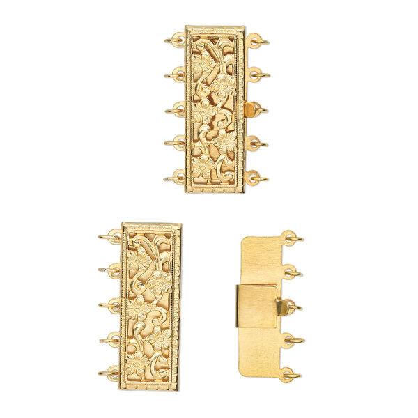 Clasp, 5-strand tab, 14Kt gold-filled, 23.5x8.5mm rectangle. Sold individually. image number 0