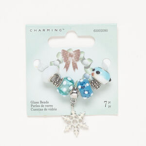 Bead assortment 1pkg7, glass / enamel / antique silver-finished brass and stainless steel, multicolored, 7x5mm-20x18mm mixed shapes.