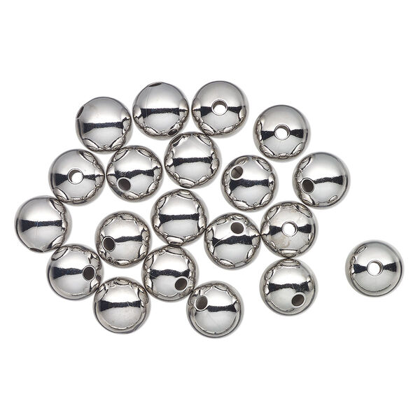 Bead, antique silver-finished brass, 13-14mm round, 3mm inner diameter. Sold per pkg of 20. image number 0