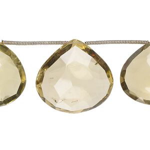 Golden quartz 1pkg9, hand-cut top-drilled faceted puffed teardrop bead 19x18mm-23x22mm