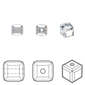 Bead 144pk crystal blue shade, Swarovski® 6mm cube 5601