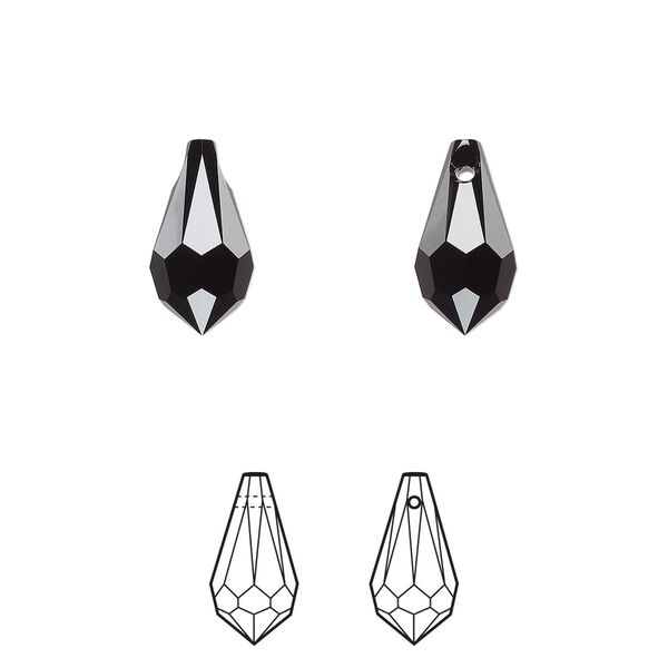 Drop 24pk jet, Crystal Passions® 13x6.5mm pendant teardrop 6000 image number 0