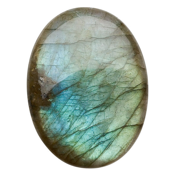 Cabochon, labradorite (natural), 40x30mm calibrated oval, B grade, Mohs hardness 6 to 6-1/2. Sold individually. image number 0
