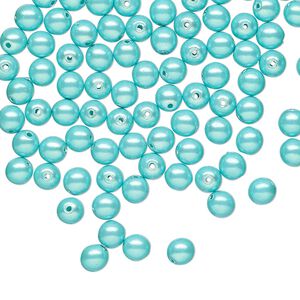 Bead druk Czech pearl-coated glass 100pk 4mm round, iridescent opaque turquoise green