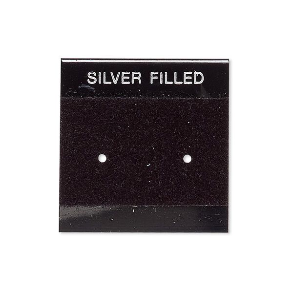 Earring card, flocked plastic, black and silver, 1x1-inch square with "SILVER FILLED." Sold per pkg of 100. image number 0