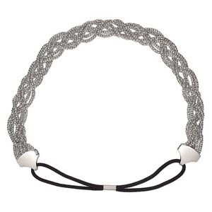 Headband, stretch, nylon / rubber / imitation rhodium-plated steel, black, 20mm wide with woven design, 20 inches. Sold individually.
