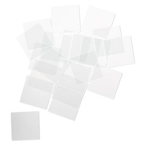 Design element, glass, clear, 1x1-inch flat square with grounded edges. Sold per pkg of 20.