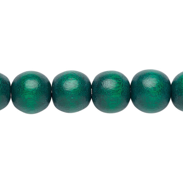 Bead, Taiwanese cheesewood (dyed / waxed), dark green, 9-10mm round. Sold per pkg of (2) 15-1/2" to 16" strands. image number 0