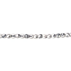 Bead, Czech fire-polished glass, metallic silver, 3mm faceted round. Sold per pkg of 1,200 (1 mass).