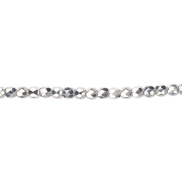 Bead, Czech fire-polished glass, metallic silver, 3mm faceted round. Sold per pkg of 1,200 (1 mass). image number 0