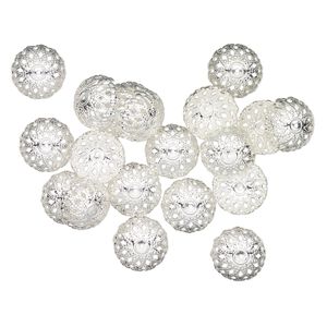Bead cap, silver-finished "pewter" (zinc-based alloy), 17mm fancy dome with cutouts, fits 16-18mm beads. Sold per pkg of 20.
