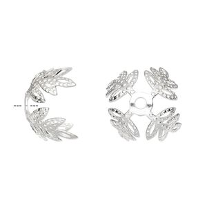 Bead cap, silver-plated brass, 15x10mm leaf, fits 15-18mm bead. Sold per pkg of 100.