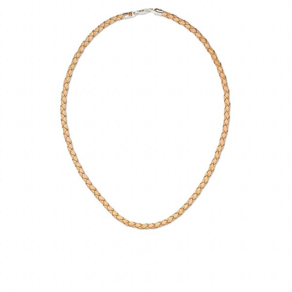 Necklace cord, leather (natural) and sterling silver, 4mm braided, 18 inches with lobster claw clasp. Sold individually. image number 0