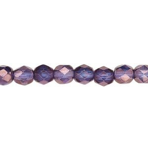 Bead 1pkg60 Czech fire-polished glass, 6mm faceted round, translucent purple / gold