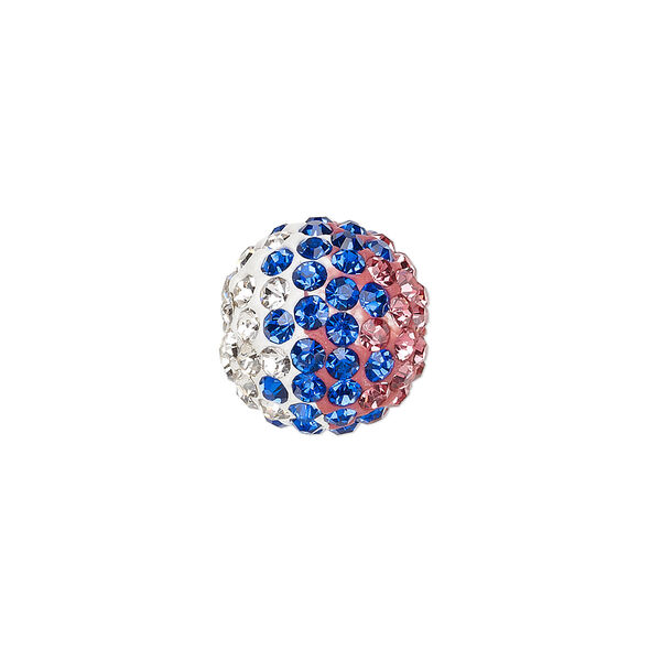 Bead, Egyptian glass rhinestone / epoxy / resin, cobalt blue / pink / white, 14mm round with pavé wave design. Sold individually. image number 0
