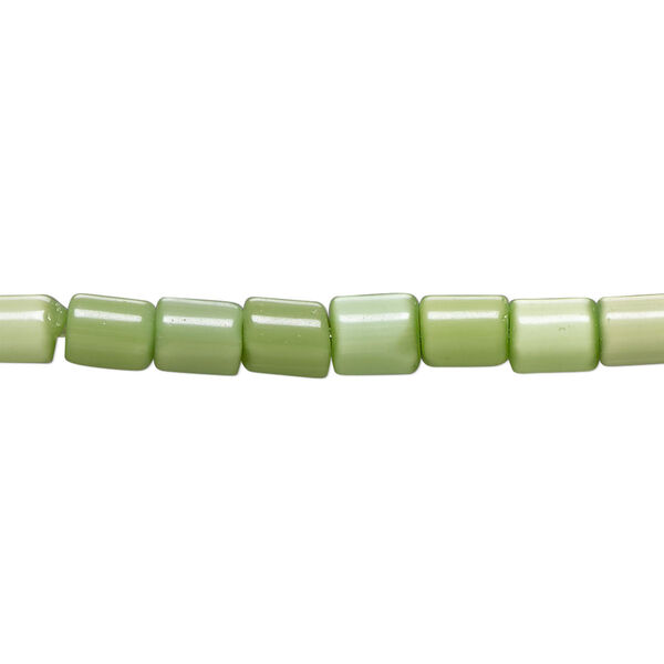 Bead, cat's eye glass (fiber optic glass), green, 5x4mm-6x5mm round tube. Sold per 14-inch strand, approximately 75 beads. image number 0