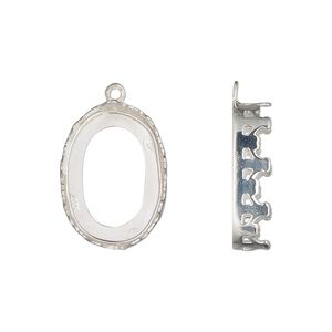Drop, sterling silver, 19.5x14.5mm oval with decorative trim and open back with 18x13mm oval cabochon bezel setting. Sold individually.