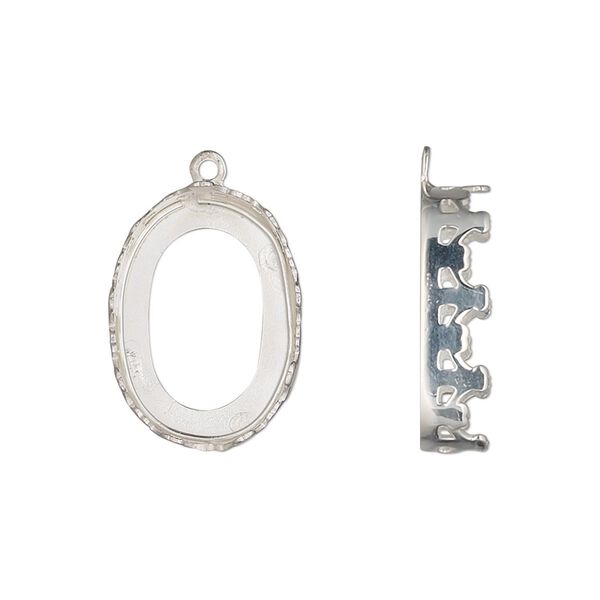 Drop, sterling silver, 19.5x14.5mm oval with decorative trim and open back with 18x13mm oval cabochon bezel setting. Sold individually. image number 0