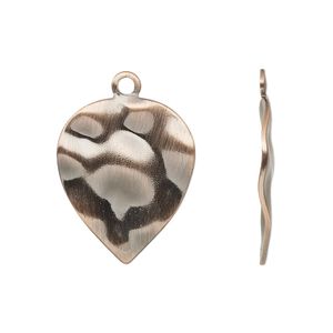 Drop, antique copper-plated steel, 23x18mm textured leaf. Sold per pkg of 10.