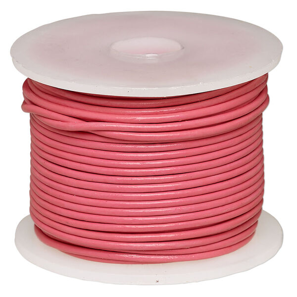 Cord, leather (dyed), pink, 1.4-1.6mm round. Sold per 25-yard spool. image number 0