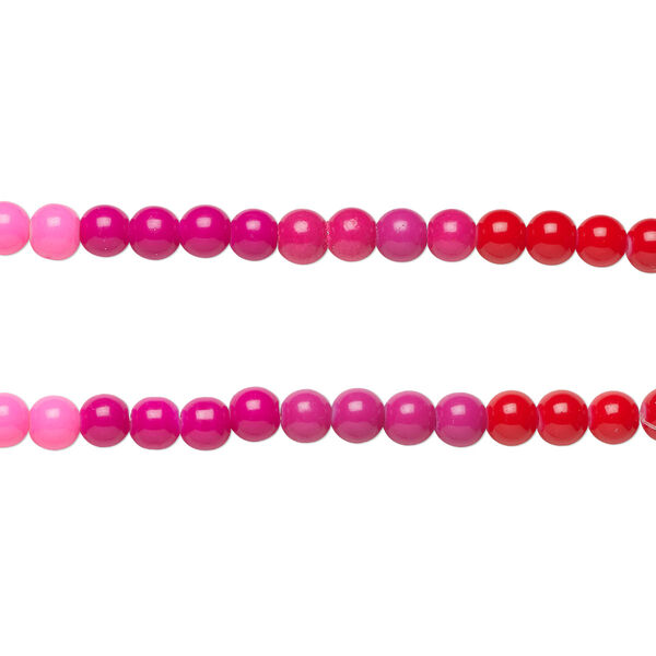 Bead, coated glass, opaque pink / fuchsia / red, 8-8.5mm round. Sold per pkg of (2) 7-inch strands, approximately 50 beads. image number 0