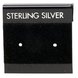 Earring card, flocked plastic, black and silver, 1x1-inch square with "STERLING SILVER." Sold per pkg of 100.