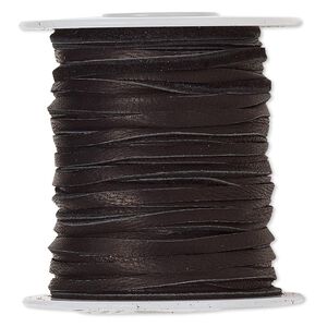 Cord, deerskin leather (dyed), black, 2.5-3mm. Sold per 50-foot spool.
