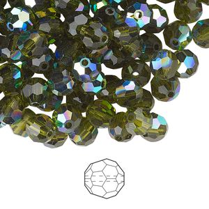 Bead 288pk olivine AB, Preciosa Czech crystal 6mm round