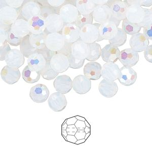 Bead 144pk white opal AB, Preciosa Czech crystal 5mm round