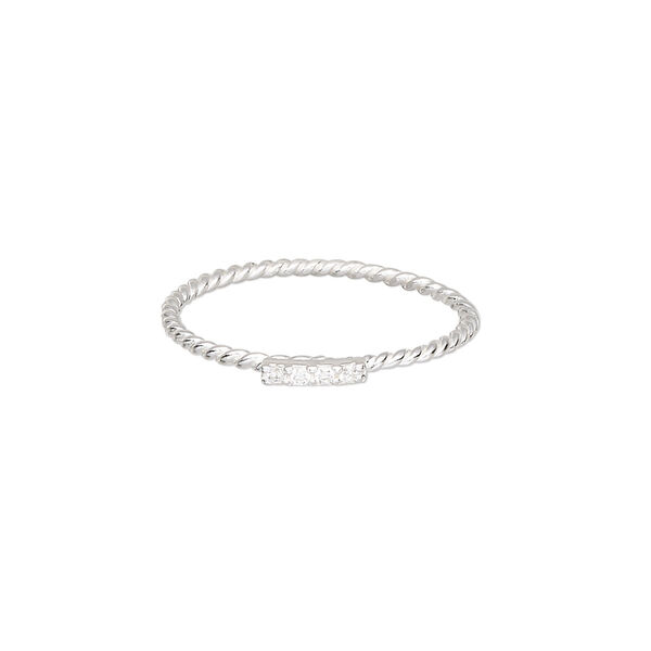 Ring, Create Compliments®, cubic zirconia and sterling silver, clear, 1.5mm wide twisted, size 9. Sold individually. image number 0