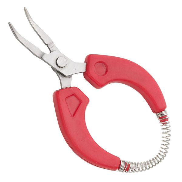 Pliers, curved chain-nose, stainless steel and plastic, red, 4-1/2 inches. Sold individually. image number 0